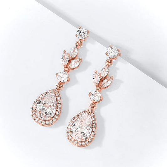 Parker - Cubic Zirconia Bridal Earrings - Available in Rose Gold, Silver and Yellow Gold