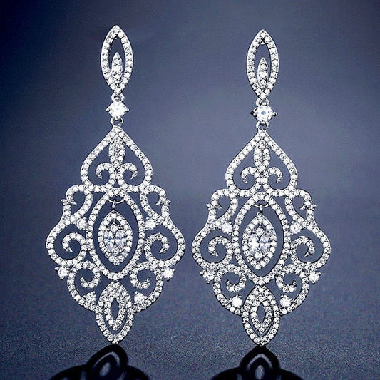 Alina - Cubic Zirconia Bridal Drop Earrings - Available in Silver and Rose Gold