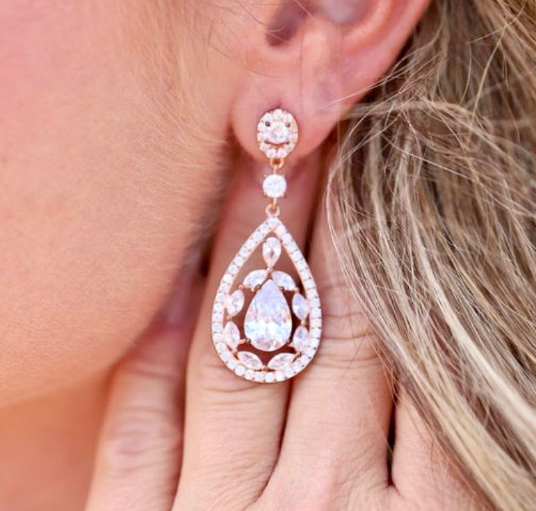 "Alanis" - Cubic Zirconia Bridal Earrings - Available in Rose Gold and Silver