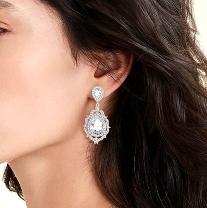 Anise - Cubic Zirconia Bridal Drop Earrings - Available in Silver and Rose Gold