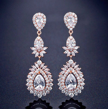Piper - Cubic Zirconia Bridal Earrings - Available in Rose Gold and Silver