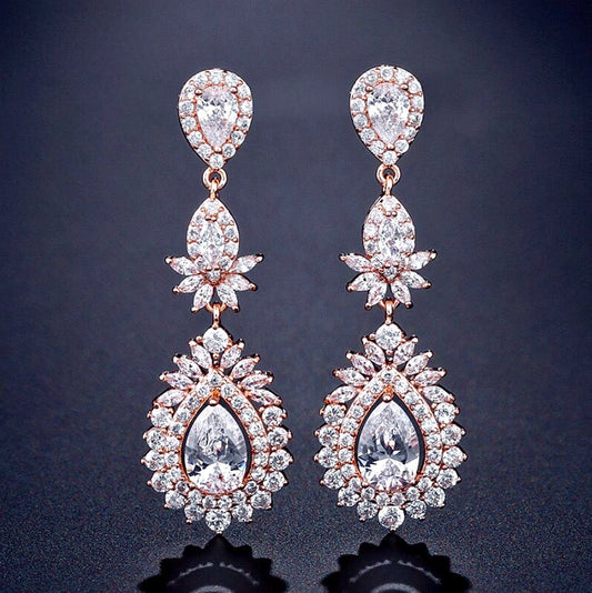 Piper - Cubic Zirconia Bridal Earrings - Available in Rose Gold and Silver