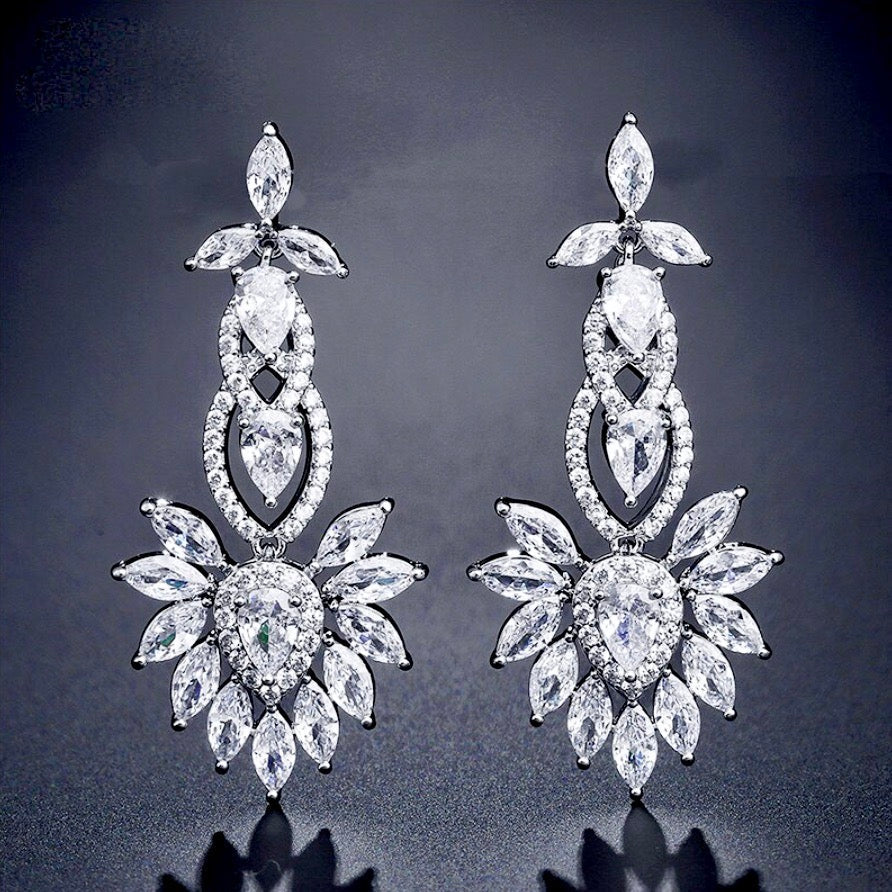 Tatiana - Silver Cubic Zirconia Bridal Earrings