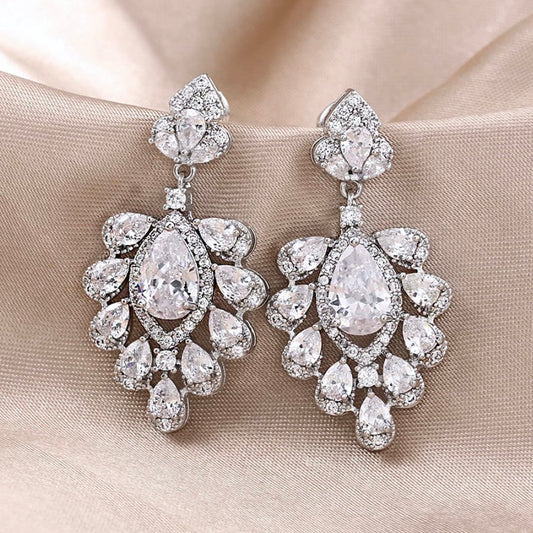 Octavia - Silver Cubic Zirconia Bridal Earrings