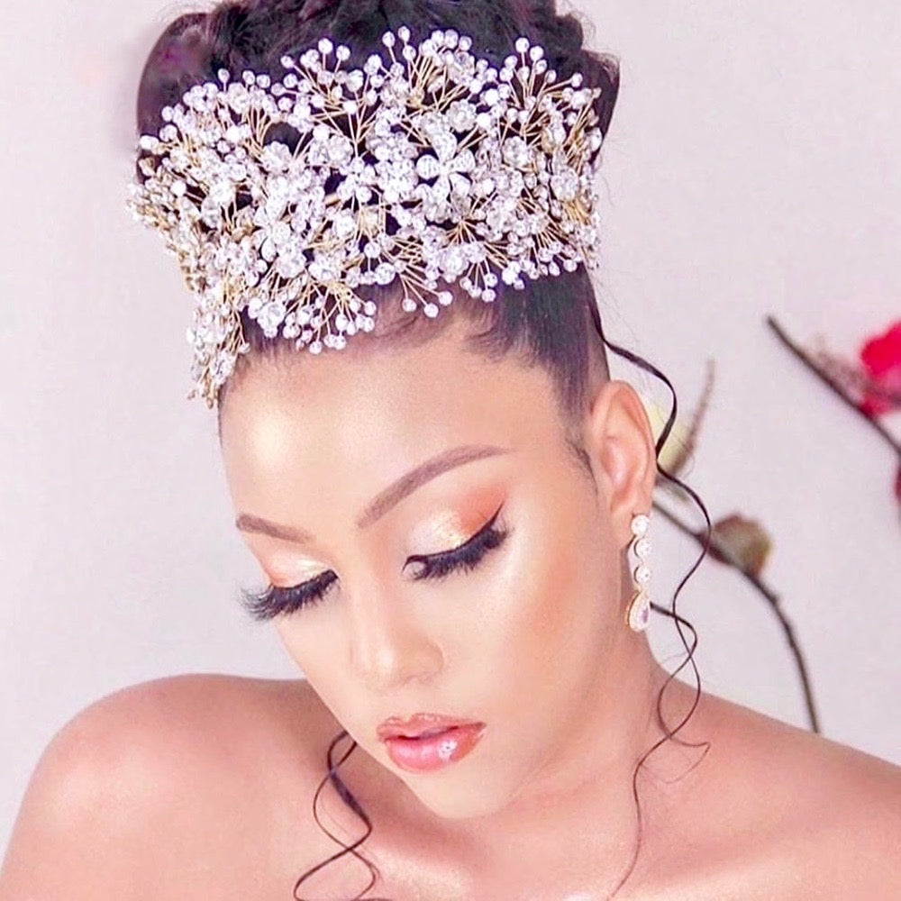 Oksana - Crystal Bridal Headdress - Available in Gold and Silver
