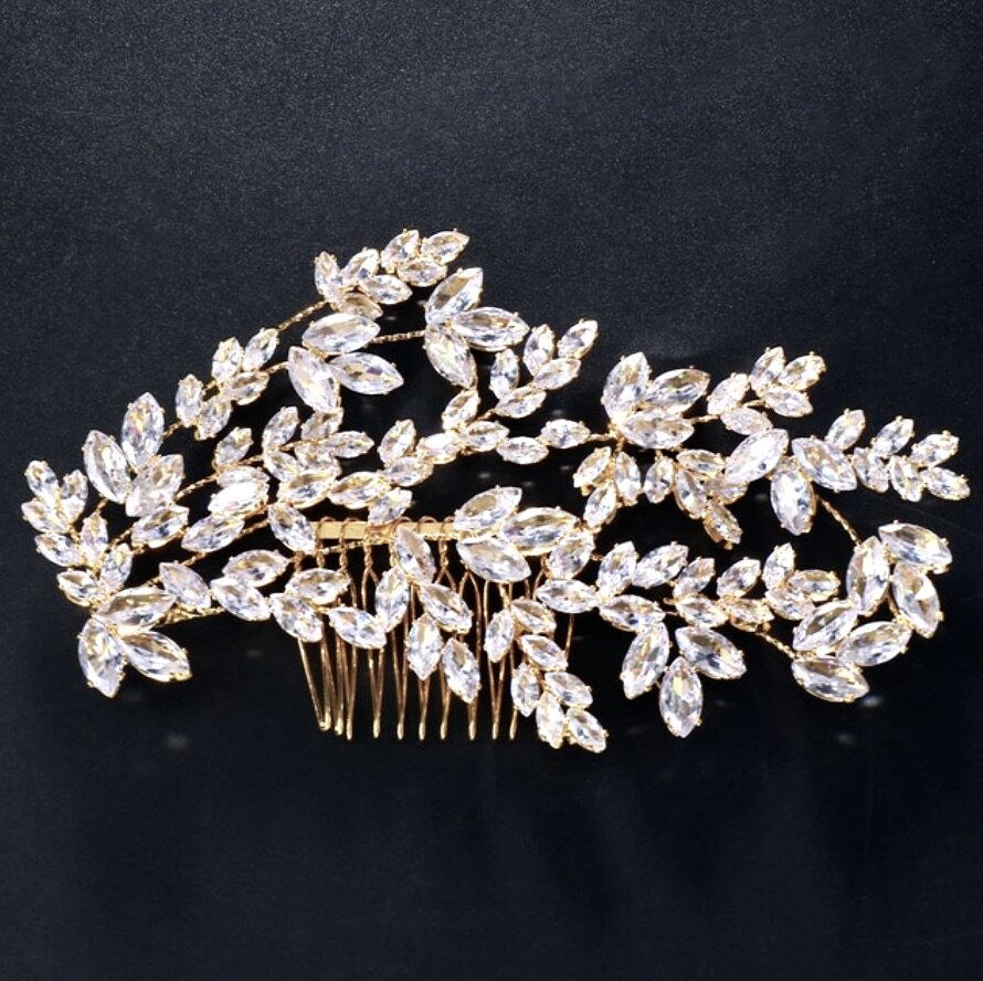 Phillipa - Cubic Zirconia Bridal Hair Comb - Available in Silver, Rose Gold and Yellow Gold