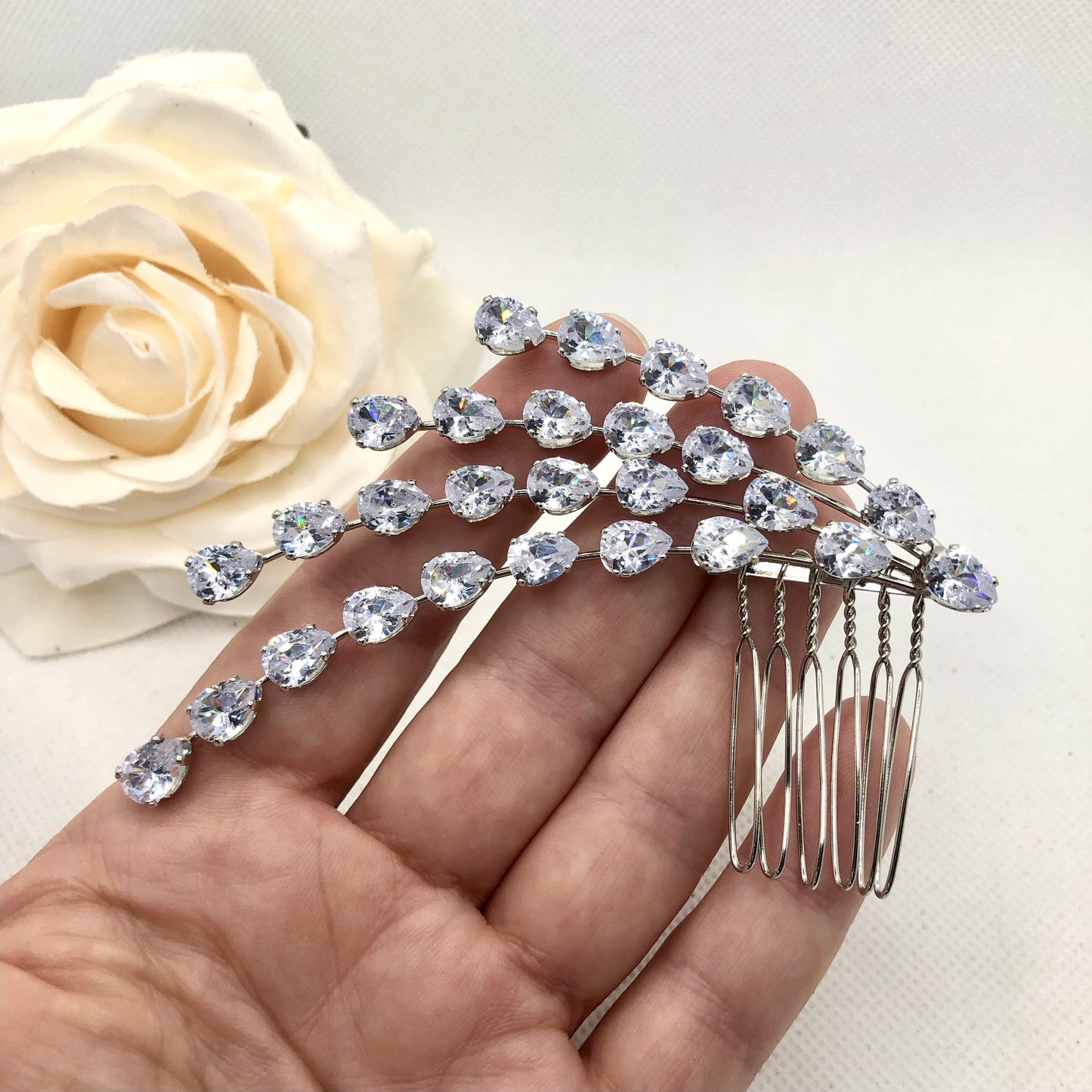 Solene - Silver Cubic Zirconia Bridal Hair Comb
