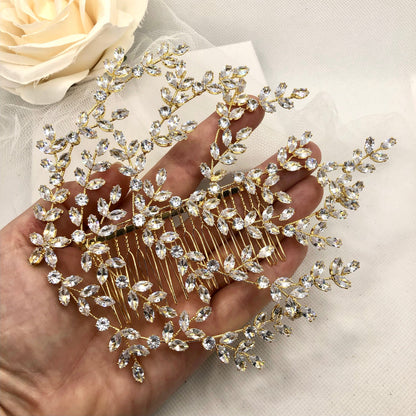 Lilou - Cubic Zirconia Bridal Hair Comb - Available in Silver and Yellow Gold