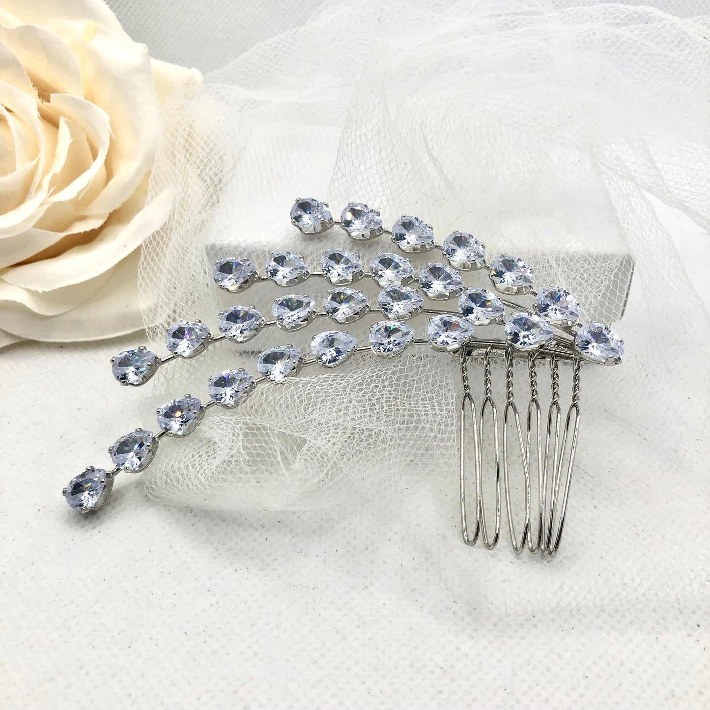 Solene - Silver Cubic Zirconia Bridal Hair Comb