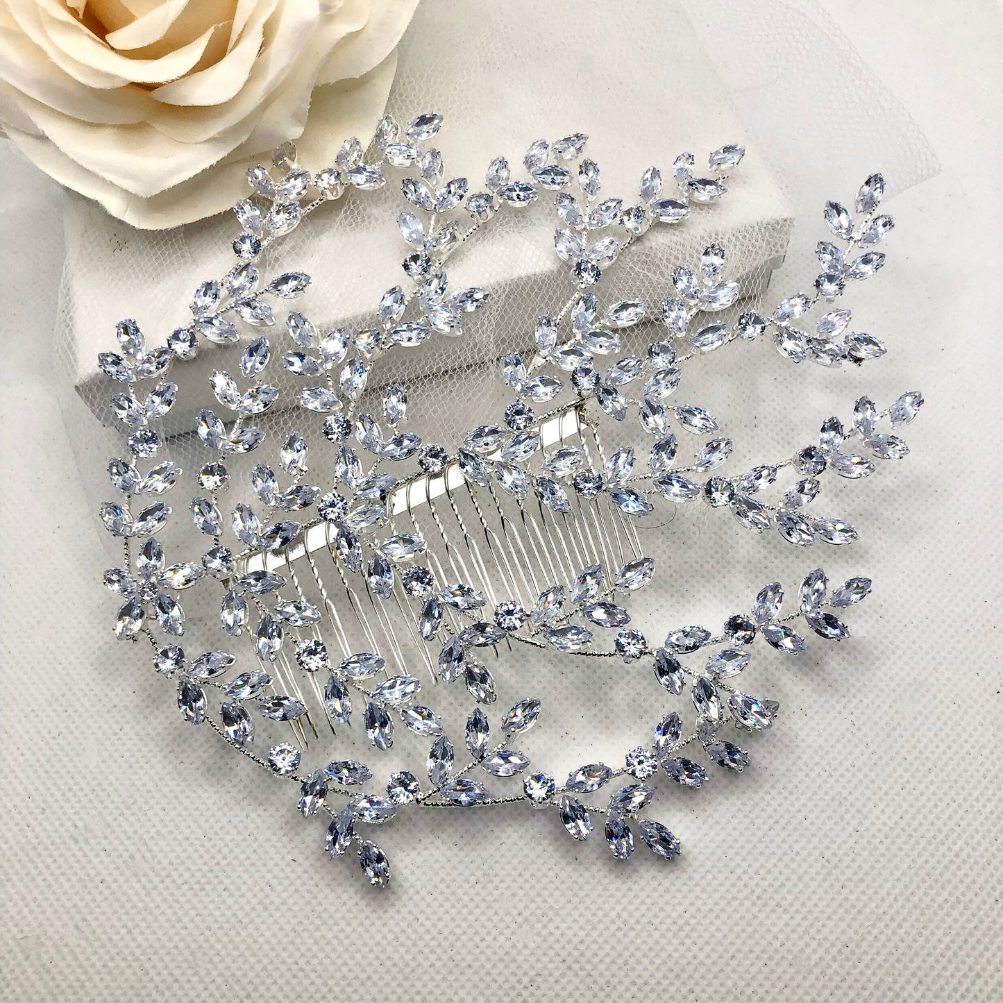 Lilou - Cubic Zirconia Bridal Hair Comb - Available in Silver and Yellow Gold