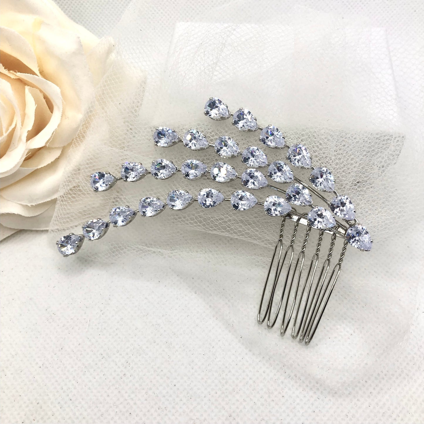 Solene - Silver Cubic Zirconia Bridal Hair Comb