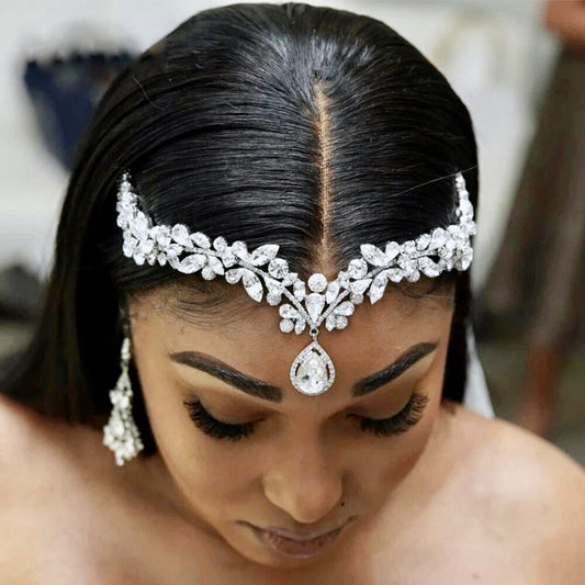 Imani - Cubic Zirconia Bridal Frontlet Tiara - Available in Silver and Gold