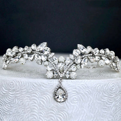 Imani - Cubic Zirconia Bridal Frontlet Tiara - Available in Silver and Gold