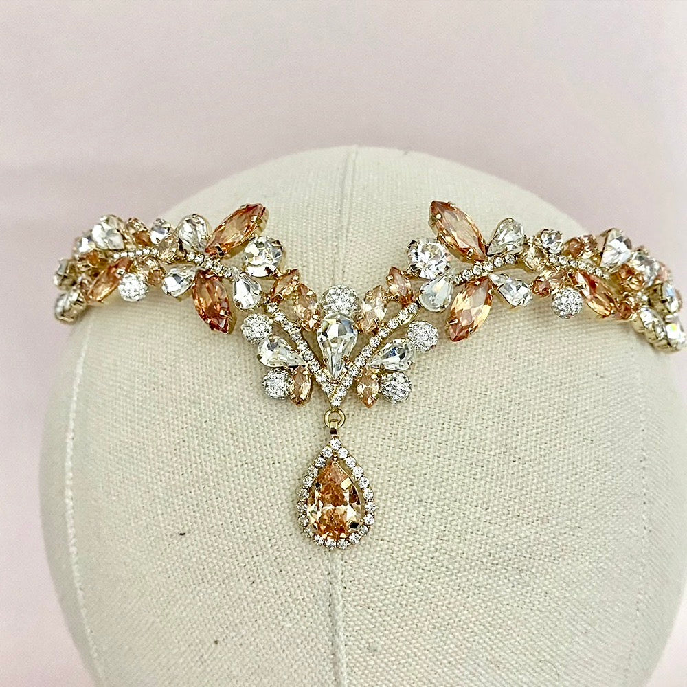 Imani - Cubic Zirconia Bridal Frontlet Tiara - Available in Silver and Gold