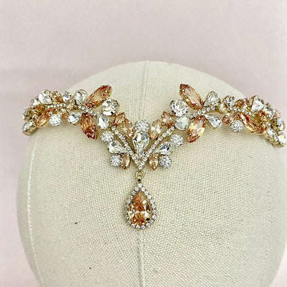Imani - Cubic Zirconia Bridal Frontlet Tiara - Available in Silver and Gold