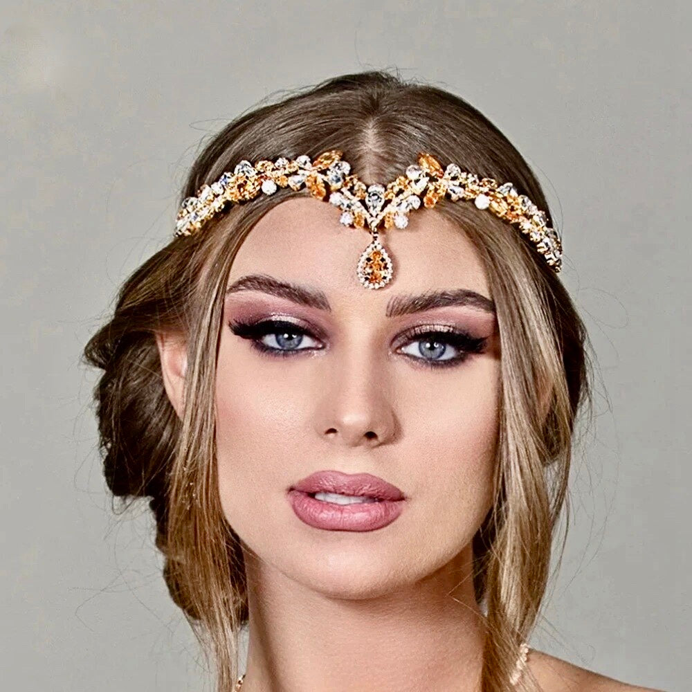 Imani - Cubic Zirconia Bridal Frontlet Tiara - Available in Silver and Gold