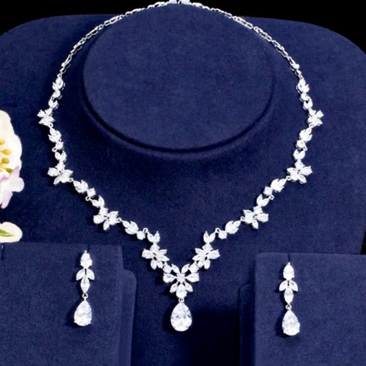 Amber - Cubic Zirconia Bridal Jewelry Set - Available in Silver, Yellow Gold and Rose Gold
