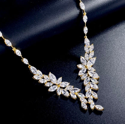 Vivienne - Luxury CZ Bridal Necklace and Earrings Set - Available in Silver, Rose Gold and Yellow Gold