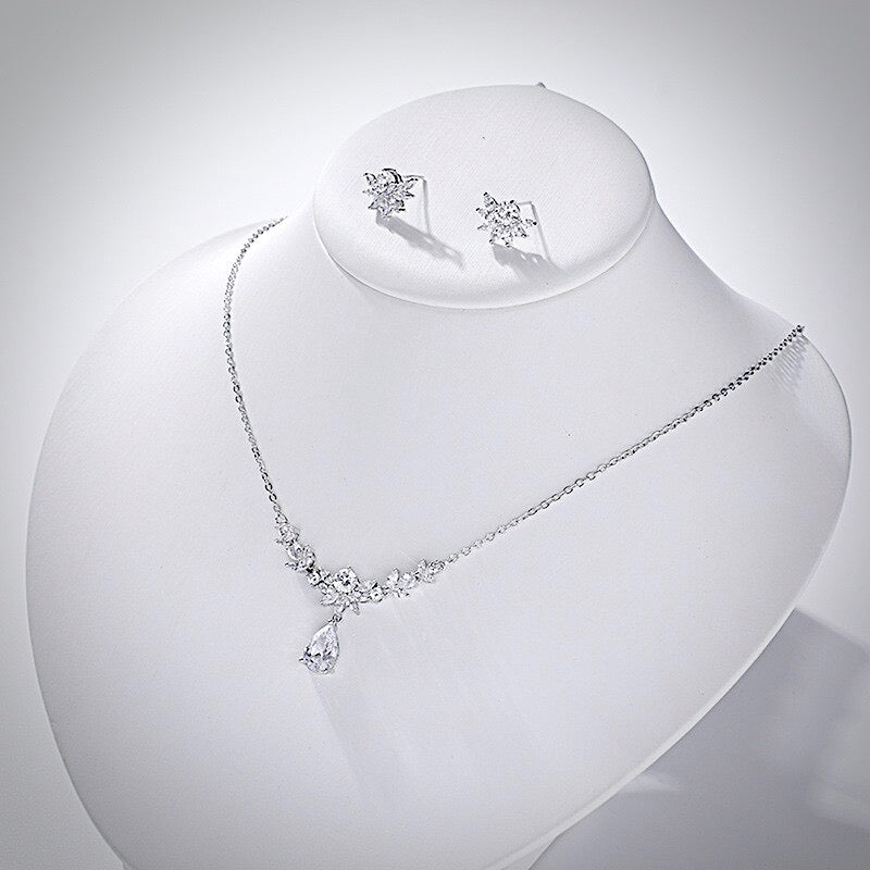 Joelle - Silver Cubic Zirconia 3-Piece Bridal Jewelry Set With Tiara