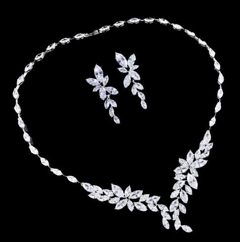 Vivienne - Luxury CZ Bridal Necklace and Earrings Set - Available in Silver, Rose Gold and Yellow Gold