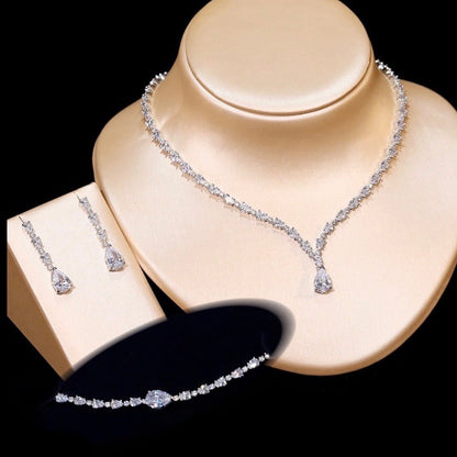 Marion - Silver Cubic Zirconia Bridal Three-Piece Jewelry Set