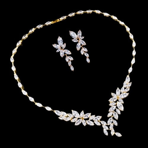 Vivienne - Luxury CZ Bridal Necklace and Earrings Set - Available in Silver, Rose Gold and Yellow Gold