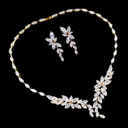Vivienne - Luxury CZ Bridal Necklace and Earrings Set - Available in Silver, Rose Gold and Yellow Gold