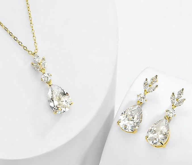 "Bella" - Cubic Zirconia Bridal Jewelry Set - Available in Silver, Rose Gold and Yellow Gold