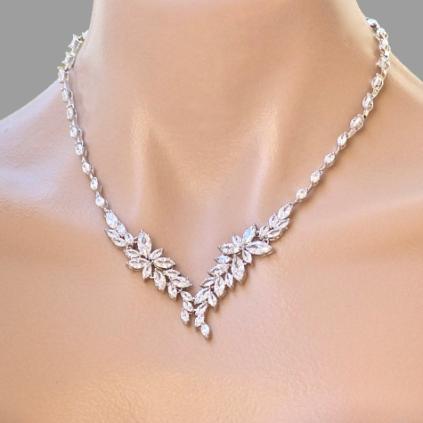 Vivienne - Luxury CZ Bridal Necklace and Earrings Set - Available in Silver, Rose Gold and Yellow Gold