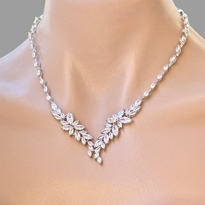 Vivienne - Luxury CZ Bridal Necklace and Earrings Set - Available in Silver, Rose Gold and Yellow Gold