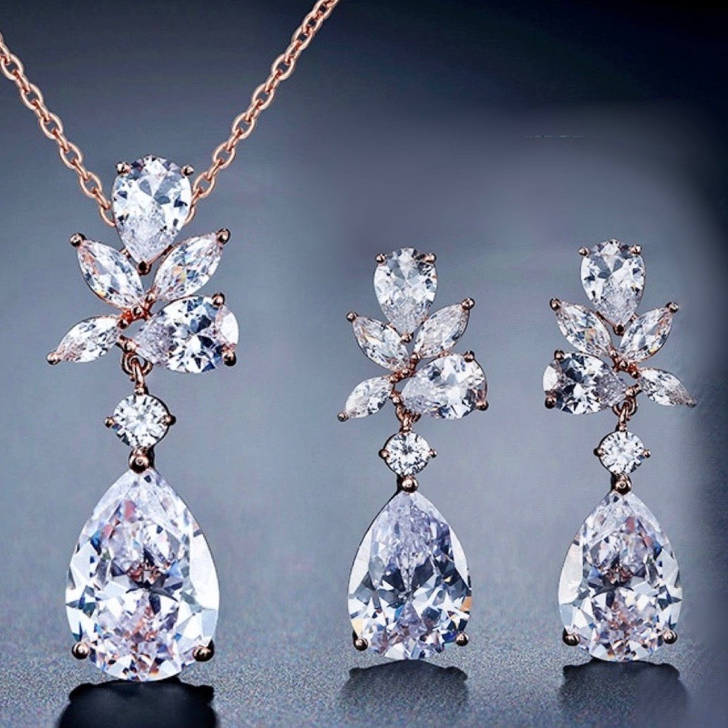 Jessica - Cubic Zirconia Bridal Jewelry Set - Available in Silver, Rose Gold and Yellow Gold