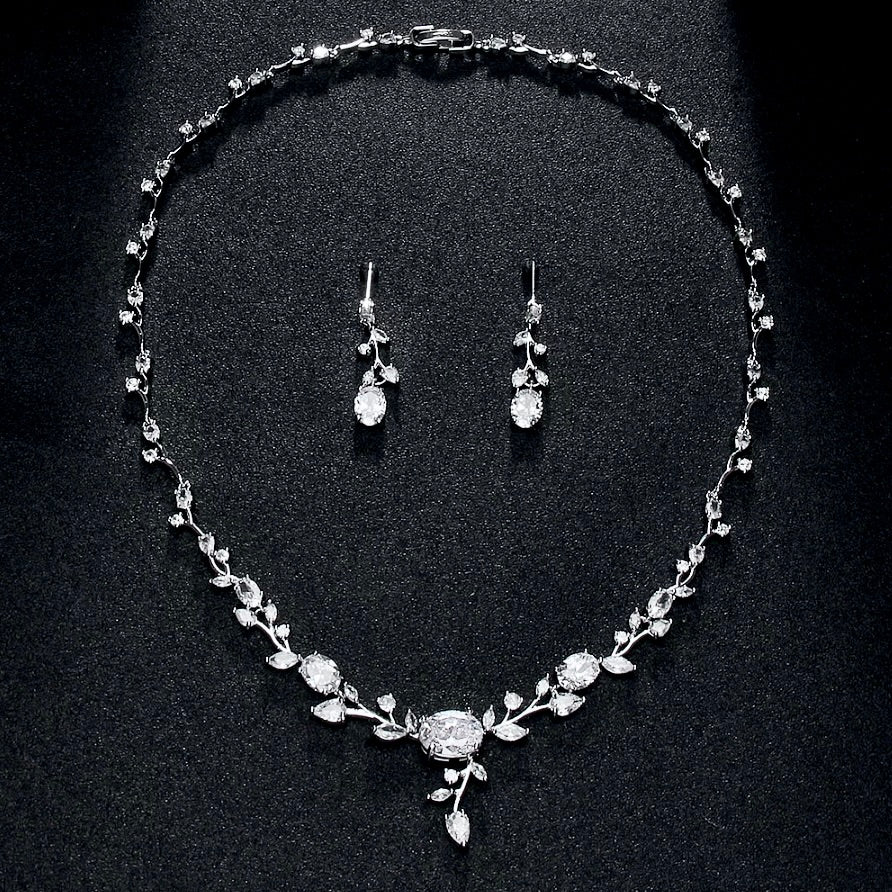 Seraphina - Cubic Zirconia Silver Vine Bridal Jewelry Set