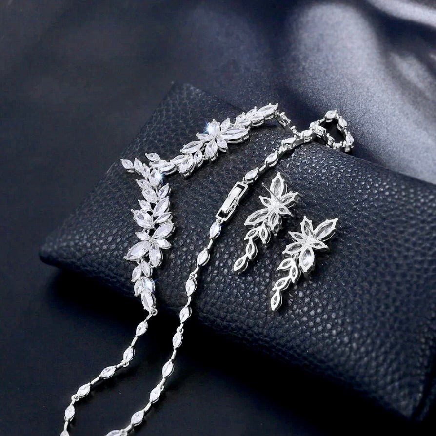 Vivienne - Luxury CZ Bridal Necklace and Earrings Set - Available in Silver, Rose Gold and Yellow Gold