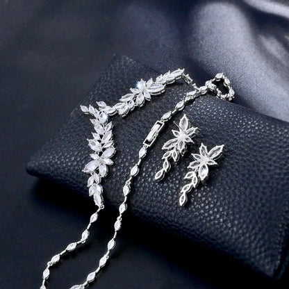Vivienne - Luxury CZ Bridal Necklace and Earrings Set - Available in Silver, Rose Gold and Yellow Gold
