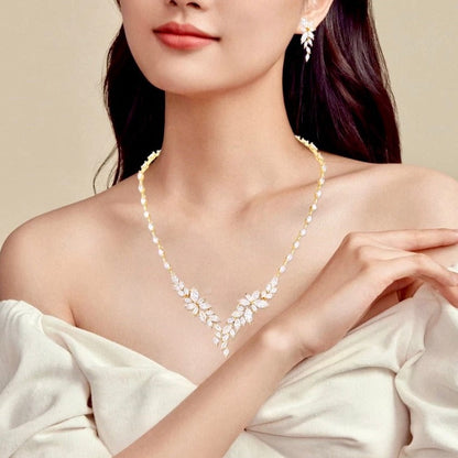 Vivienne - Luxury CZ Bridal Necklace and Earrings Set - Available in Silver, Rose Gold and Yellow Gold