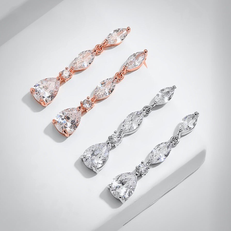 Elmira - Silver Cubic Zirconia Bridal Three-Piece Jewelry Set - Available in Silver and Rose Gold