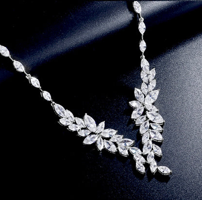Vivienne - Luxury CZ Bridal Necklace and Earrings Set - Available in Silver, Rose Gold and Yellow Gold