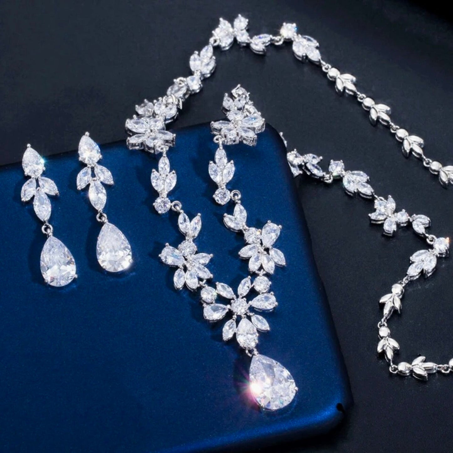 Amber - Cubic Zirconia Bridal Jewelry Set - Available in Silver, Yellow Gold and Rose Gold