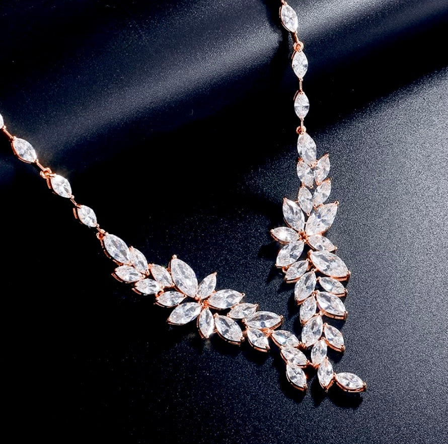 Vivienne - Luxury CZ Bridal Necklace and Earrings Set - Available in Silver, Rose Gold and Yellow Gold
