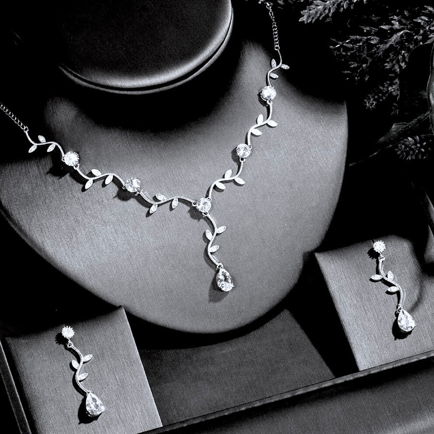 Selycia - CZ Vine Bridal Jewelry Set - Available in Silver, Rose Gold and Yellow Gold