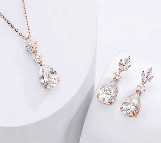 "Bella" - Cubic Zirconia Bridal Jewelry Set - Available in Silver, Rose Gold and Yellow Gold