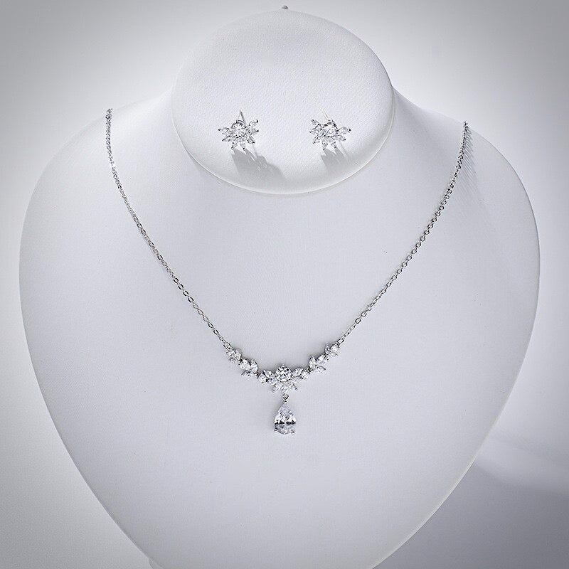 Joelle - Silver Cubic Zirconia 3-Piece Bridal Jewelry Set With Tiara