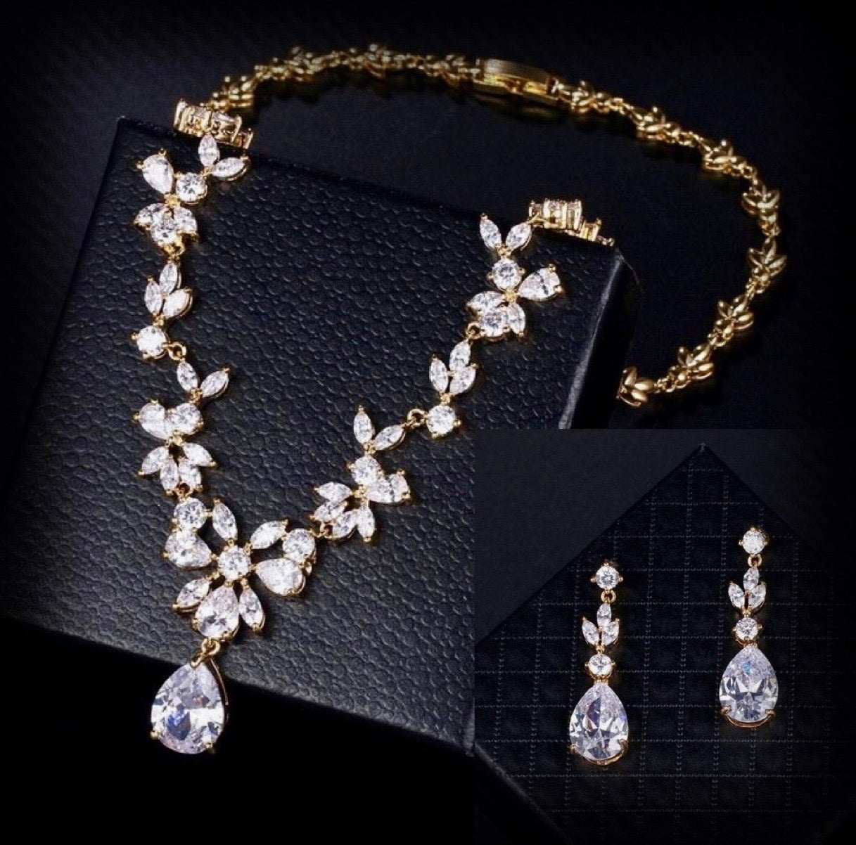 Amber - Cubic Zirconia Bridal Jewelry Set - Available in Silver, Yellow Gold and Rose Gold