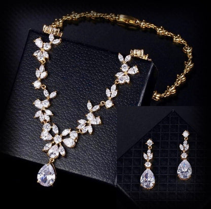 Amber - Cubic Zirconia Bridal Jewelry Set - Available in Silver, Yellow Gold and Rose Gold