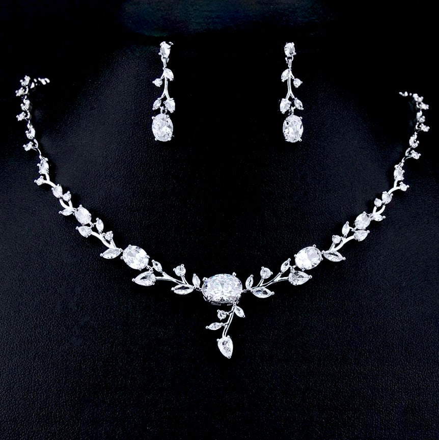 Seraphina - Cubic Zirconia Silver Vine Bridal Jewelry Set