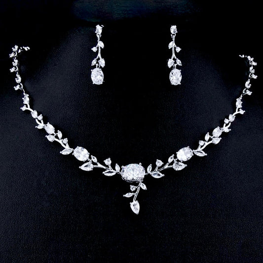 Seraphina - Cubic Zirconia Silver Vine Bridal Jewelry Set