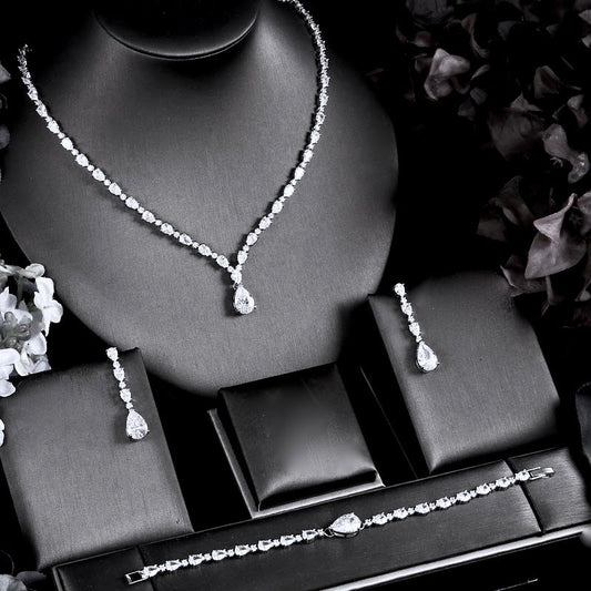 Marion - Silver Cubic Zirconia Bridal Three-Piece Jewelry Set