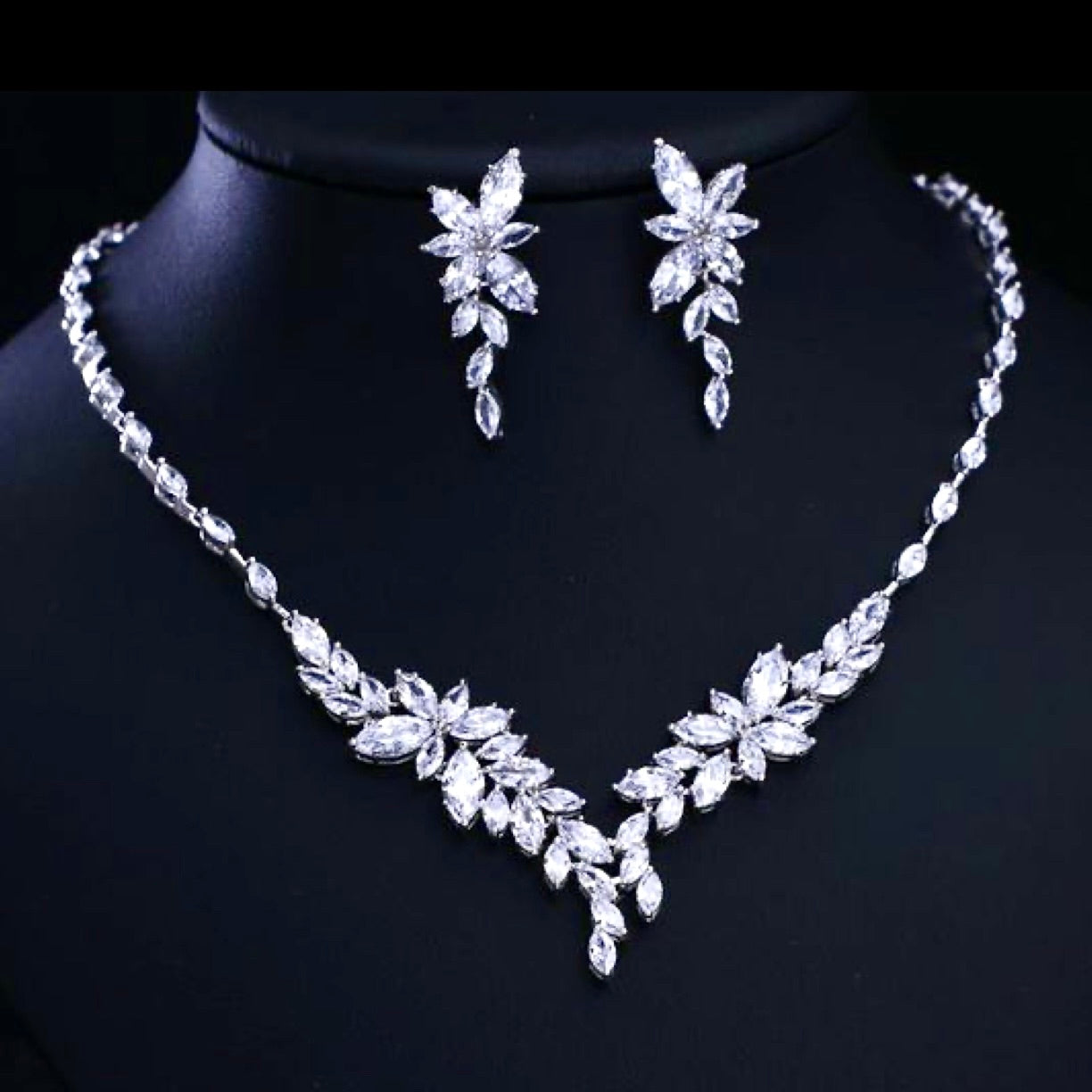 Vivienne - Luxury CZ Bridal Necklace and Earrings Set - Available in Silver, Rose Gold and Yellow Gold