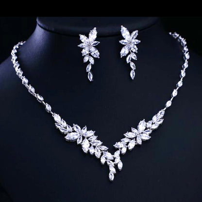 Vivienne - Luxury CZ Bridal Necklace and Earrings Set - Available in Silver, Rose Gold and Yellow Gold