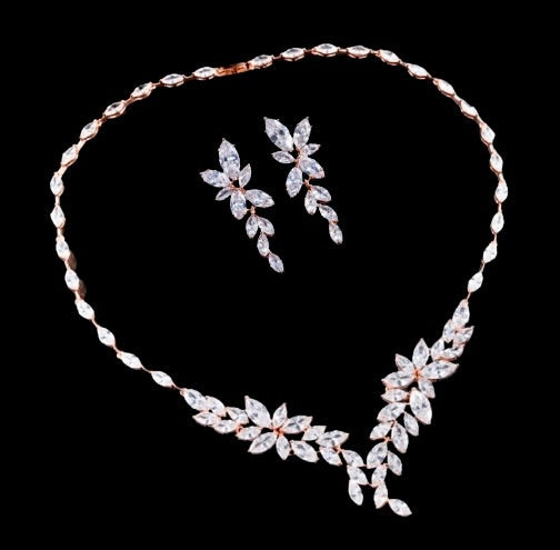 Vivienne - Luxury CZ Bridal Necklace and Earrings Set - Available in Silver, Rose Gold and Yellow Gold